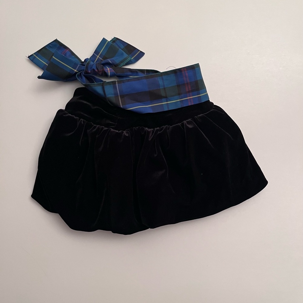 Ralph Lauren Black Velvet Skirt with Blue Plaid Accent